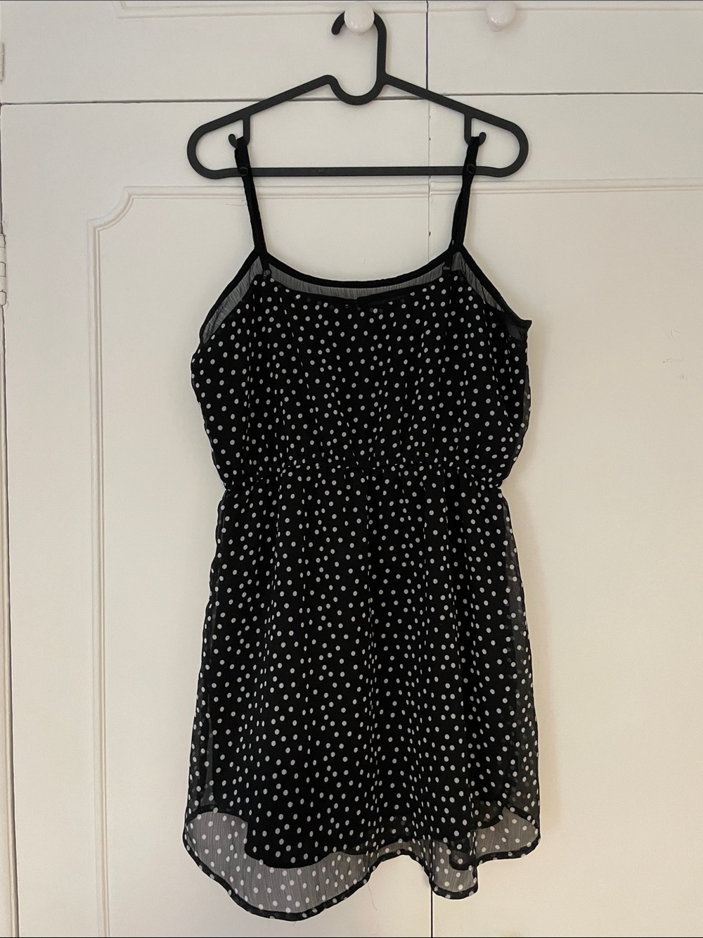 Black Polka Dot Midi Dress with Spaghetti Straps